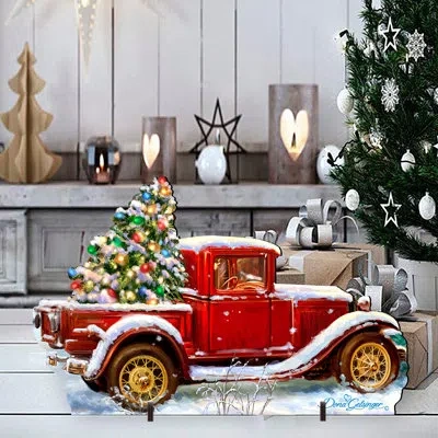 Designocracy Old Fashion Track Home And Outdoor Decor Lawn Art/figurine In Red