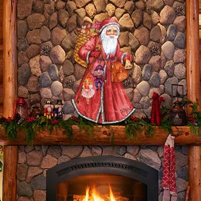 Designocracy Old Saint Nick Wooden Decorative Door Hanger In Multicolor