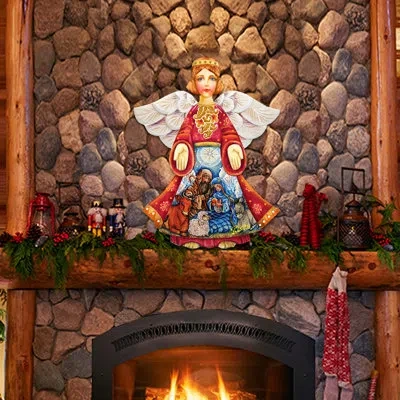 Designocracy Old World Holidays And Christmas Angel Wooden Holiday Hanging Figurine Wood Door Hanger Wall Decor In Multicolor
