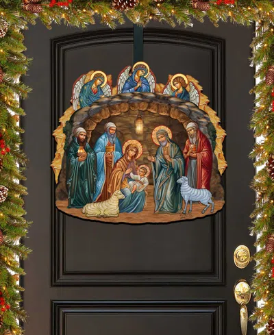 Designocracy Orthodox Nativity Scene Christmas Wooden Door Hanger Door Decor G. Debrekht In Multi Color