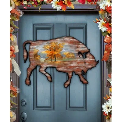 Designocracy Ox Scenic Spring Landscape Wooden Sign In Multicolor