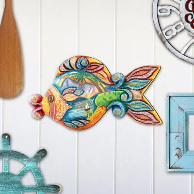 Designocracy Paradise Fish Wooden Door Hanger In Multicolor