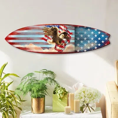 Designocracy Patriotic American Flag Surfboard Diminutive Door Mural In Multicolor
