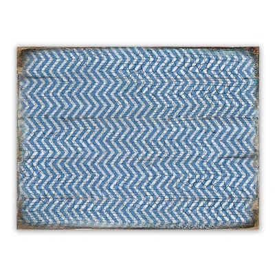 Designocracy Patterned Rustic Wooden Block Design Graphic Art Plaque Wall Décor In Blue