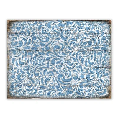 Designocracy Patterned Rustic Wooden Block Design Graphic Art Plaque Wall Décor In Blue