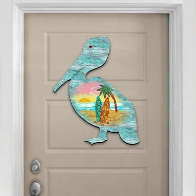 Designocracy Pelican Coastal Beach Wooden Decor Scenic Decor In Multicolor