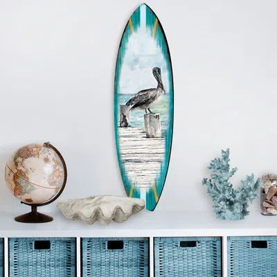 Designocracy Pelican Surfboard Diminutive Wall Art Door Mural In Multicolor