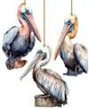 Designocracy Pelicans Christmas Wooden Ornaments, Set Of 3 In Multi
