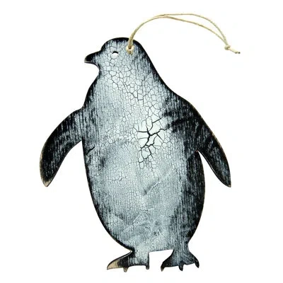 Designocracy Penguin Rustic Wooden Ornament In Multicolor