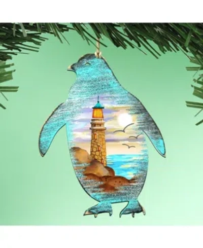 Designocracy Penguins Wooden Ornaments Set Of 2 In Multi