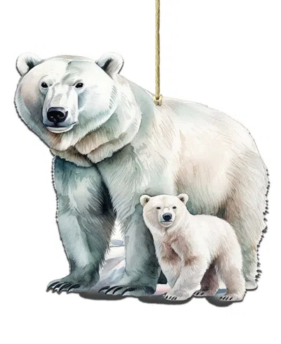 Designocracy Polar Bear And Cub Christmas Wood Ornament In Multi