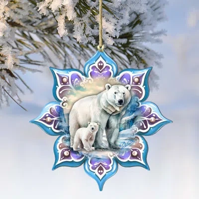 Designocracy Polar Bear Snowflake Wooden Ornaments By G. Debrekht In Blue