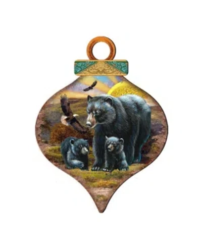 Designocracy Raising Sun Bears Family Drop Wooden Ornaments, Set Of 2 In Multi