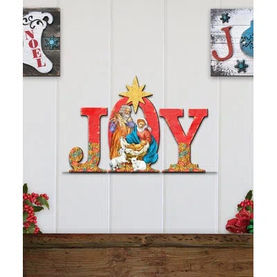 Designocracy Regal Joy Nativity Wooden Door Hanger By G.debrekht In Multicolor