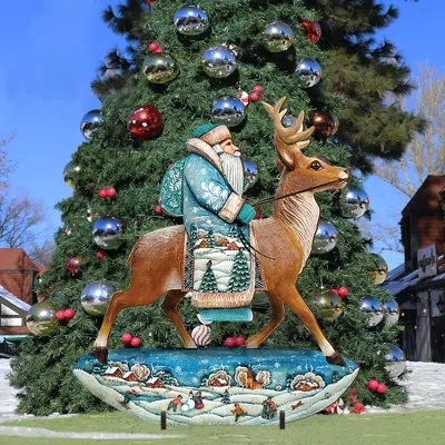 Designocracy Reindeer Santa Lawn Art In Multicolor