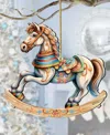 Designocracy Rocking Horse Christmas Wooden Ornaments Holiday Decor G. Debrekht In Multi Color