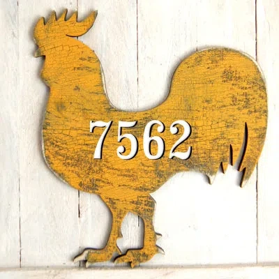 Designocracy Rooster House Door Mailbox Address Number 1-line Wall Mount