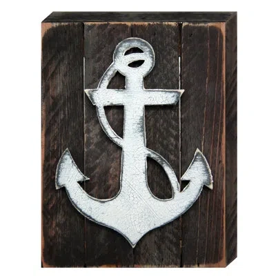 Designocracy Rustic Anchor Nautical Vintage Board Wall Décor In Brown;whte