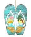 Designocracy Rustic Flip Flops Wooden Ornament In Multi