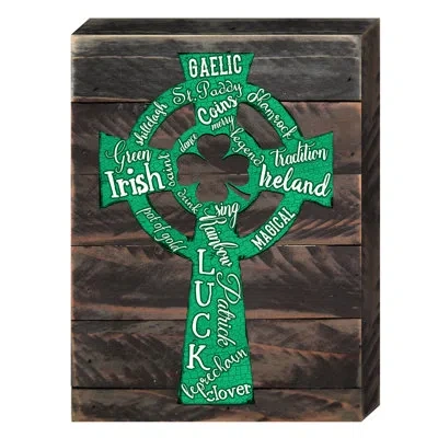 Designocracy Saint Patrick's Decorated Celtic Cross Wooden Wall Décor In Brown;green