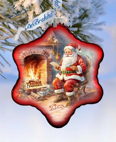 Designocracy Santa At The Fireplace Snowflake Mercury Glass Christmas Ornaments G. Debrekht In Multi Color