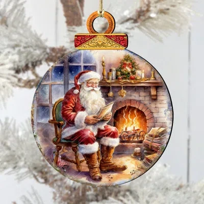 Designocracy Santa At The Fireplace Wooden Ornament In Multicolor