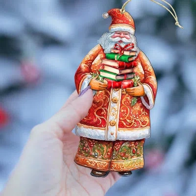 Designocracy Santa's Book Collection Wooden Ornaments By G. Debrekht In Orange