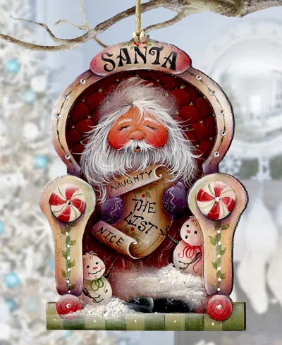 Designocracy Santa Checking His List Christmas Wooden Ornaments Holiday Decor J. Mills-price In Multi Color