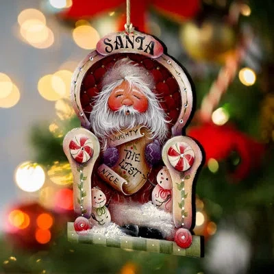 Designocracy Santa Checking His List Wooden Ornament By J. Mills-price In Multicolor