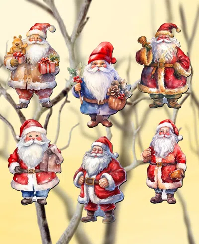 Designocracy Santa Christmas Wooden Clip-on Ornaments Set Of 6 G. Debrekht In Multi Color