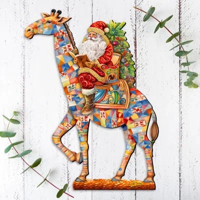 Designocracy Santa's Giraffe Adventure Holiday Door Decor By G. Debrekht In Red