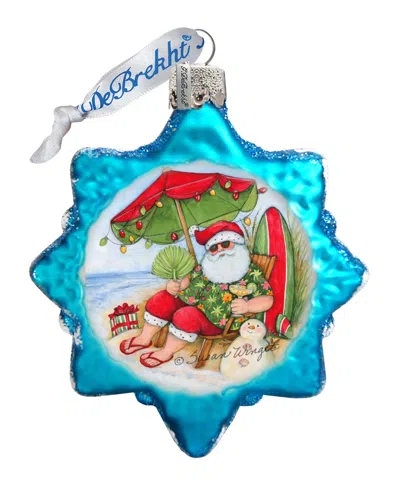 Designocracy Santa On Beach Glass Ornaments S. Winget In Blue