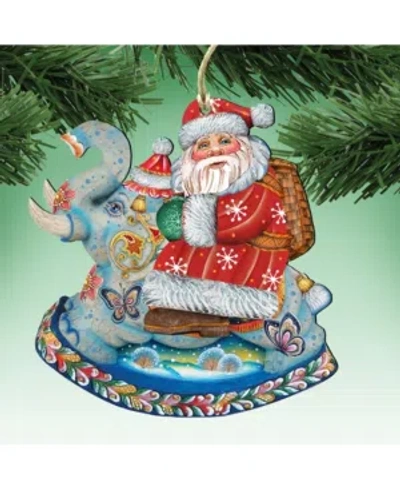 Designocracy Santa On Elephant Wooden Christmas Ornament, Set Of 2 In Multi