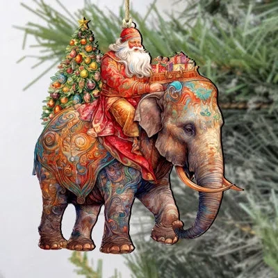 Designocracy Santa On Elephant Wooden Ornament By G. Debrekht In Multicolor