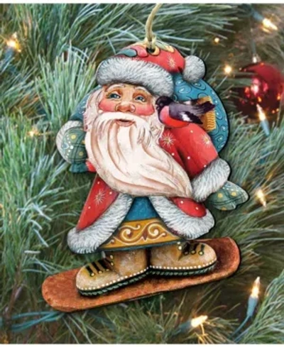 Designocracy Santa Skier Wooden Christmas Ornament, Set Of 2 In Multi