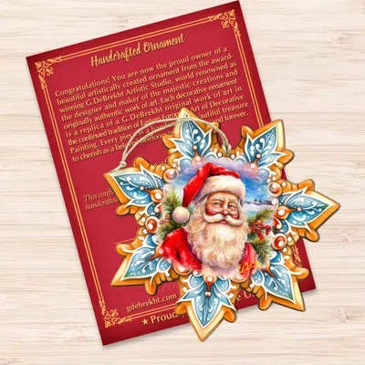 Designocracy Santa Snowflake Wooden Ornaments By G. Debrekht In Blue;white;red