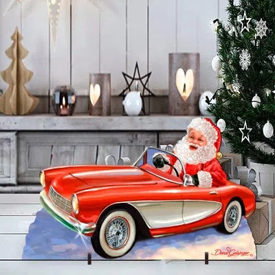 Designocracy Santa Sports Car Home And Outdoor Decor Lawn Art/figurine In Red