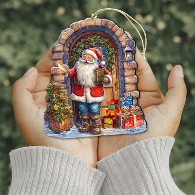 Designocracy Santa's Surprise Visit Holiday Wooden Ornament By G. Debrekht In Multicolor
