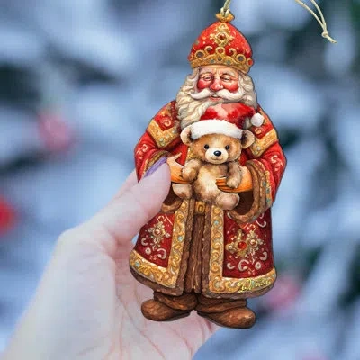 Designocracy Santa's Teddy Bear Hug Wooden Ornaments By G. Debrekht In Multicolor