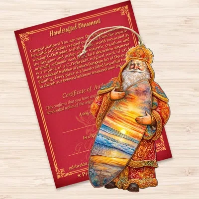 Designocracy Santa's Tropical Surf Ride Wooden Ornaments By G. Debrekht In Multicolor