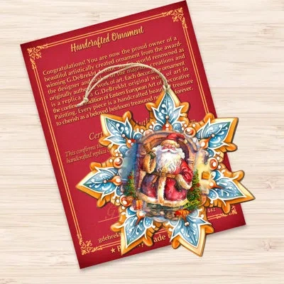 Designocracy Santa With Bell Snowflake Wooden Ornaments By G. Debrekht In Blue;red