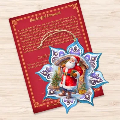 Designocracy Santa With Book Snowflake Wooden Ornaments By G. Debrekht In Blue