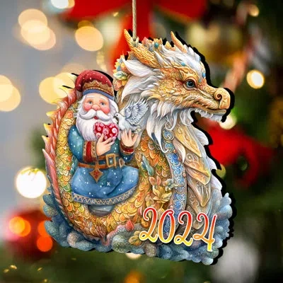 Designocracy Santa With Dragon Wooden Ornament In Multicolor