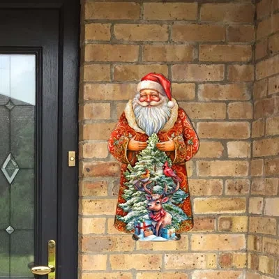 Designocracy Santa With Forest Friends Holiday Door Decor By G. Debrekht In Red