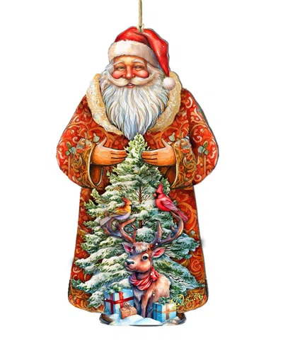 Designocracy Santa With Forest Friends Wooden Ornament In Multi