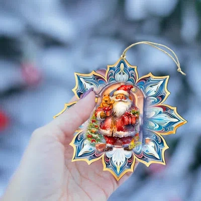 Designocracy Santa With Gifts Snowflake Wooden Ornaments By G. Debrekht In Blue;red