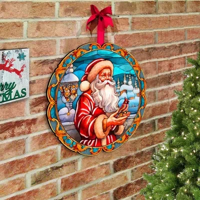 Designocracy Santa With Red Cardinal Holiday Door Décor By G. Debrekht