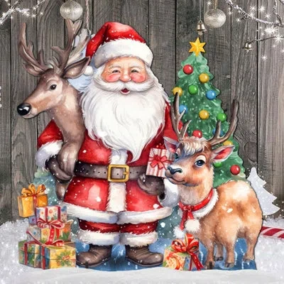 Designocracy Santa With Reindeers Figurine In Multi
