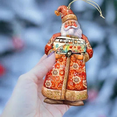 Designocracy Santa With Van Wooden Ornaments By G. Debrekht In Multicolor