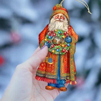 Designocracy Santa's Wreath Of Joy Wooden Ornaments By G. Debrekht In Multicolor